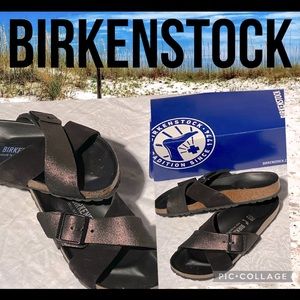 PRICE DROP !Birkenstock Siena black Suede Leather Copper Metallic Limited sz 38